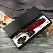 Glittering Feather Quill Pen Set with pen holder, ink bottle and two nibs