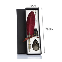 Glittering Feather Quill Pen Set with pen holder, ink bottle and two nibs