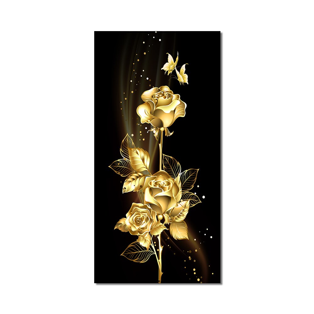 Black and Gold Rose with Leaves Wall Picture - unique gifts for black and gold colour lovers