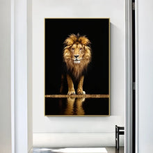 Golden Lion by the water Canvas Wall Art - Black and Gold home decor