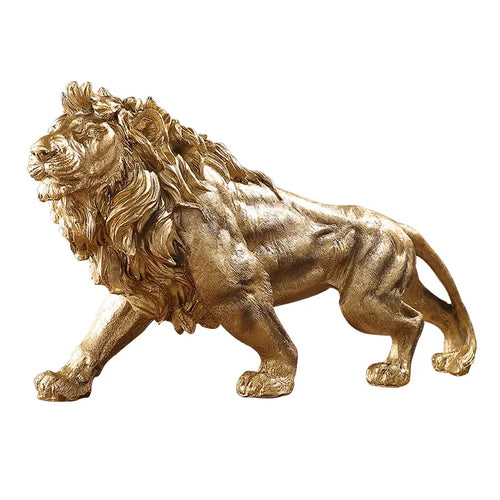 Golden Lion Resin Statue- unique black and gold home decor gifts for men and women