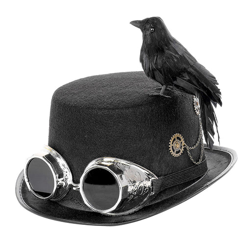 Steampunk Hat with Googles and Crow for Cosplay Party