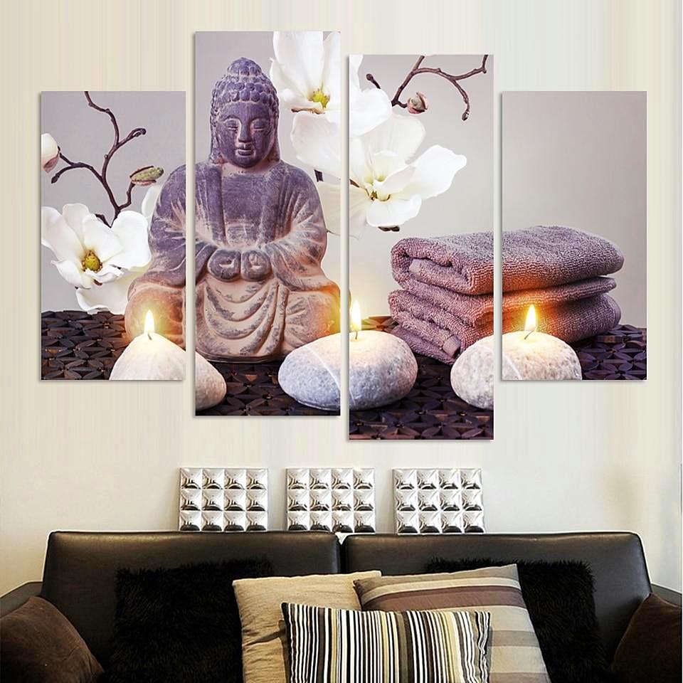 4 Piece Printed Buddha Canvas Wall Art Unique Home Decor Gifts