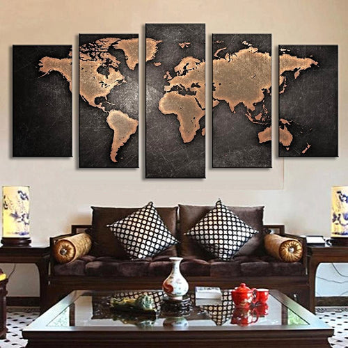 5 Pcs Vintage World Map Canvas Wall Art Home Decor Gifts Unique Gifts for Travelers