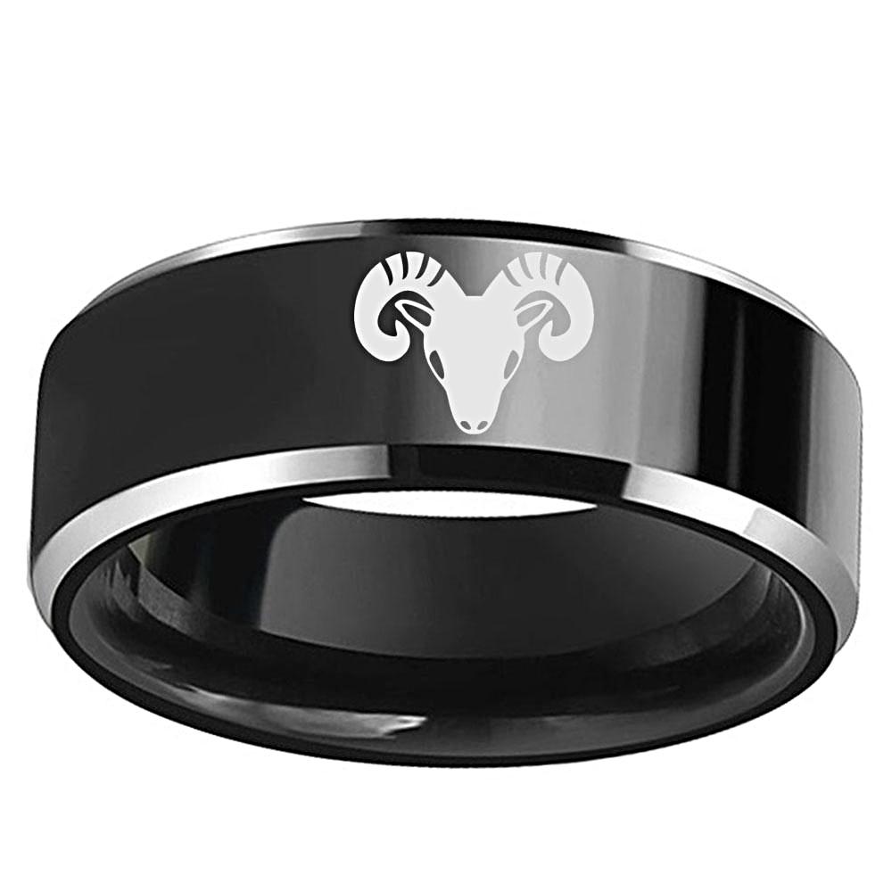 Black Gloss Tungsten Carbide Aries Zodiac Ring for Men Unique Gifts for Men
