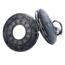 Black Vintage Quartz Steampunk Pocket Watch Necklace