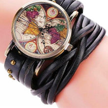 Vintage Braided Leather Strap World Map Watch for Women Gifts for Travelers