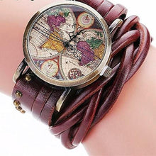 Vintage Braided Leather Strap World Map Watch for Women Gifts for Travelers