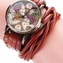 Vintage Braided Leather Strap World Map Watch for Women