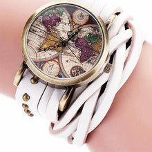 Vintage Braided Leather Strap World Map Watch for Women