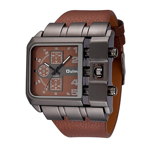 Unique Design Leather Strap Square Men's Watch