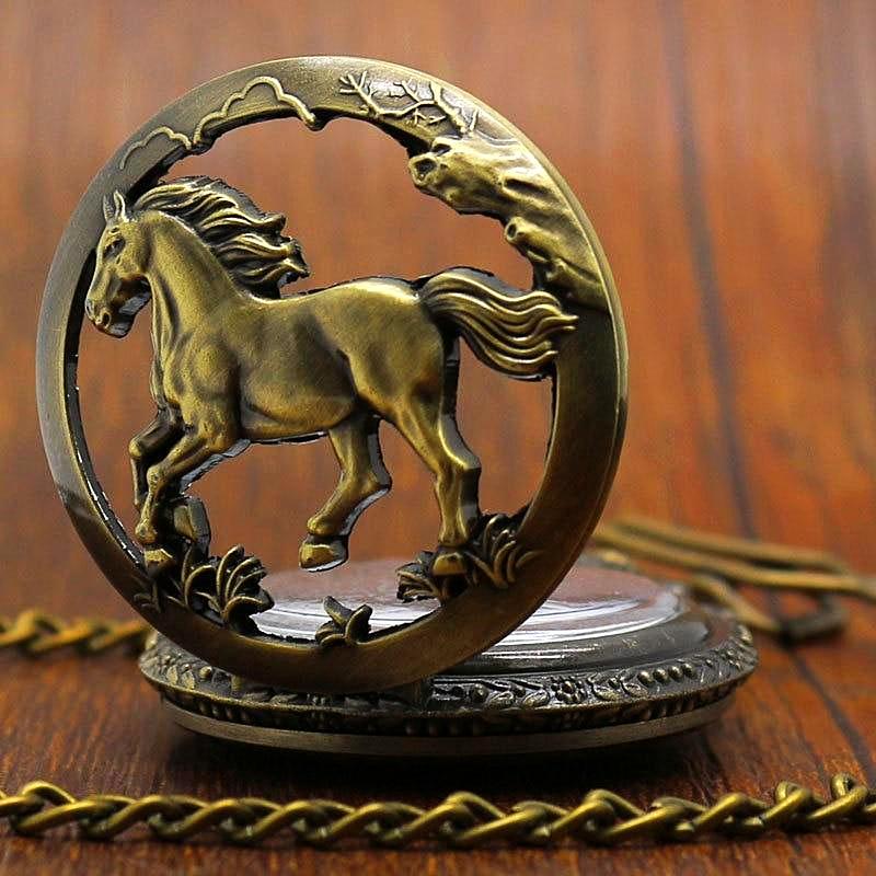 Vintage Bronze Hollow Horse Pocket Watch Unique Watches Unique Gifts for Women