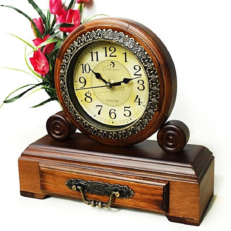Vintage Wooden Drawer Desktop Clock