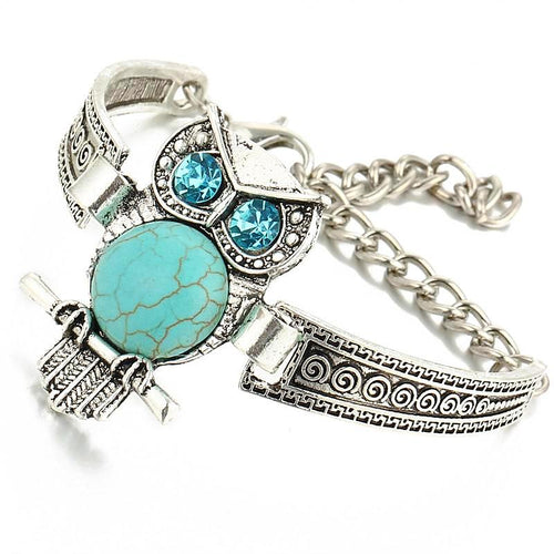Vintage Boho Style Silver Owl Charm Bracelet - unique gifts for women
