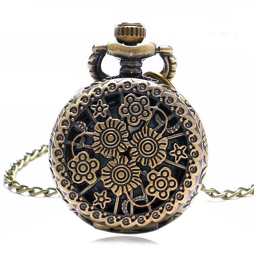 Bronze Vintage Flower Pocket Watch Necklace Unique Watches