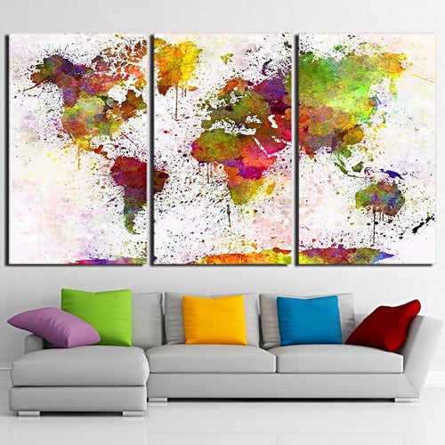 Abstract Color World Map Canvas Wall Art