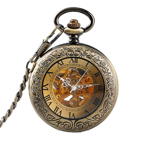 Elegant Luxury Bronze Vintage Pocket Watch Necklace