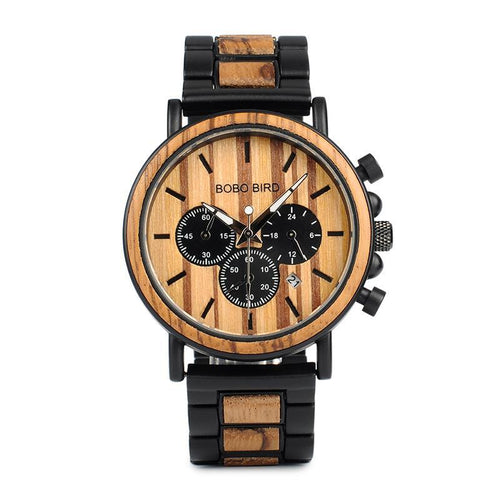 Wood and Stainless Steel Men's Watch in Wooden Box Gifts for Him