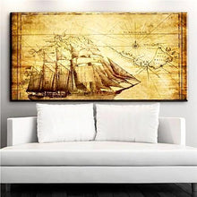 Decorative Vintage Compass and Map Wall Canvas