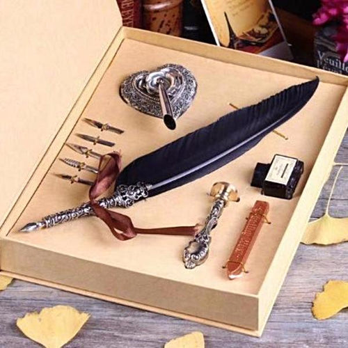 Vintage Swan Feather Quill Pen and Wax Seal Set