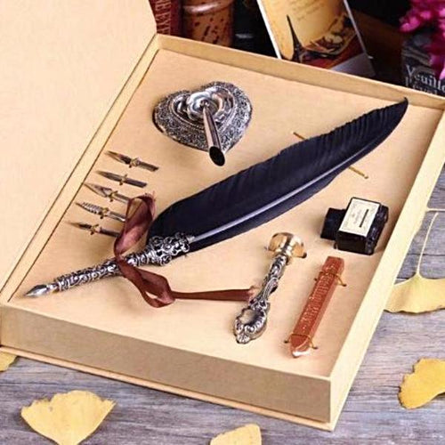 Vintage Swan Feather Quill Pen and Wax Seal Set
