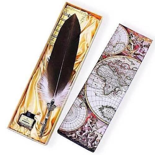 Vintage Map Feather Quill Pen Set - Calligraphy Gifts