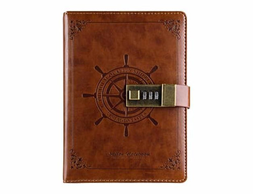 Navigation Pattern Leather Journal with Lock Leather Diary
