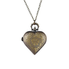 Vintage Quartz Heart Pocket Watch Pendant Necklace