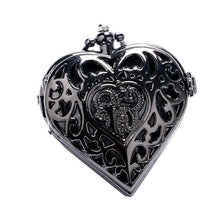 Vintage Black Heart Quartz Pocket Watch Necklace