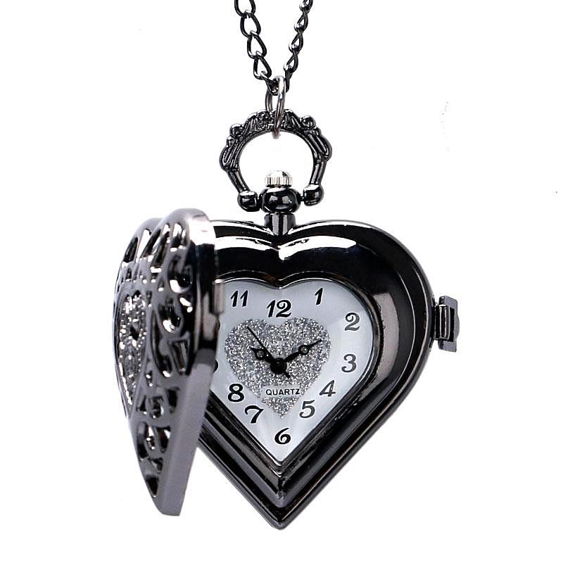 Vintage Black Heart Quartz Pocket Watch Necklace – CharliesTopDrawer