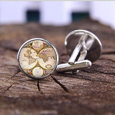 Vintage World Map Print Cufflinks-Unique Gifts for Men-Gifts for Travelers