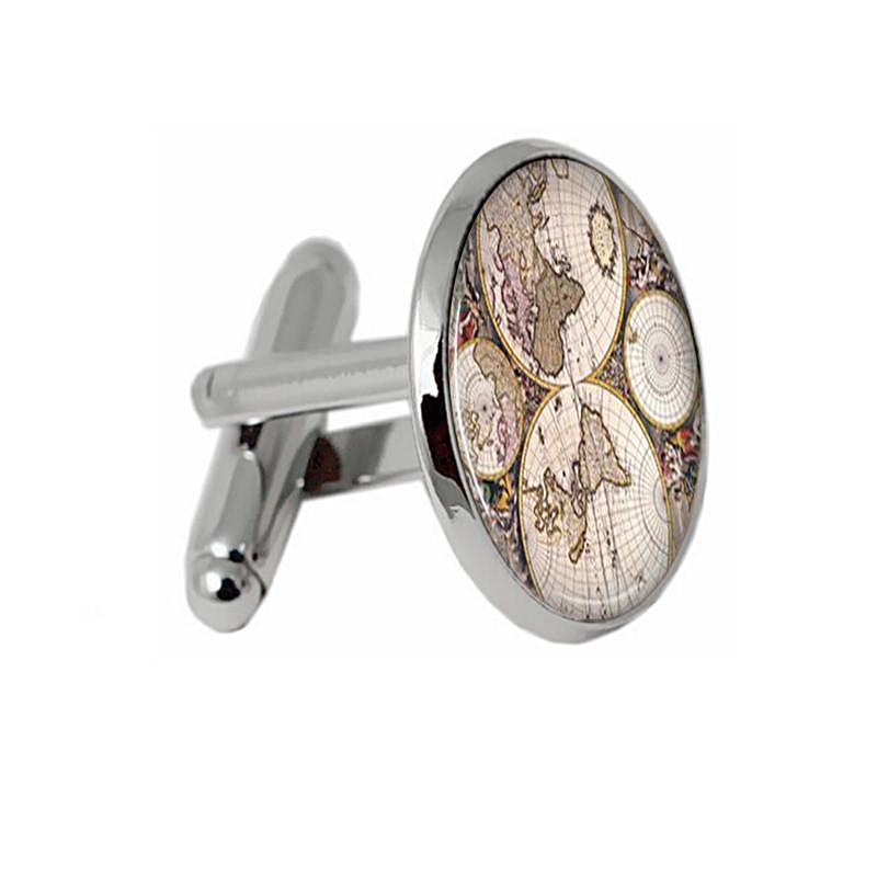 Vintage World Map Print Cufflinks-Unique Gifts for Men-Gifts for Travelers