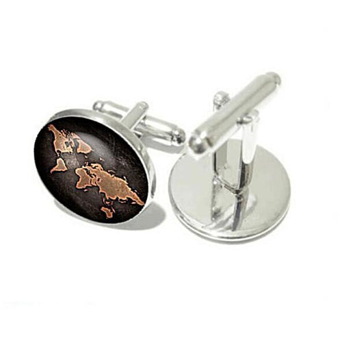 Vintage Black Globe World Map Cufflinks Unique Men's Accessories Unique Gifts for Travelers