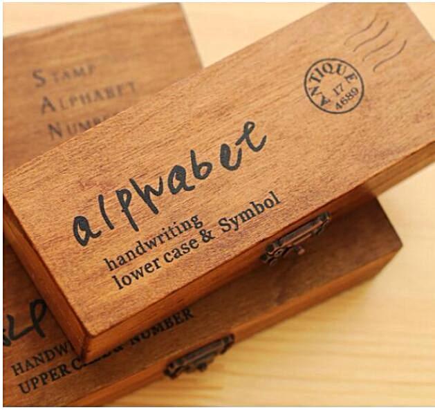 Wood Rubber Stamps for Crafting, Calligraphy Alphabet Stamp Set (60 Pieces)