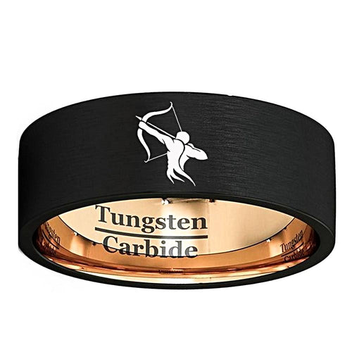 Black and Rose Tungsten Sagittarius Zodiac Ring Unique Gifts for Men