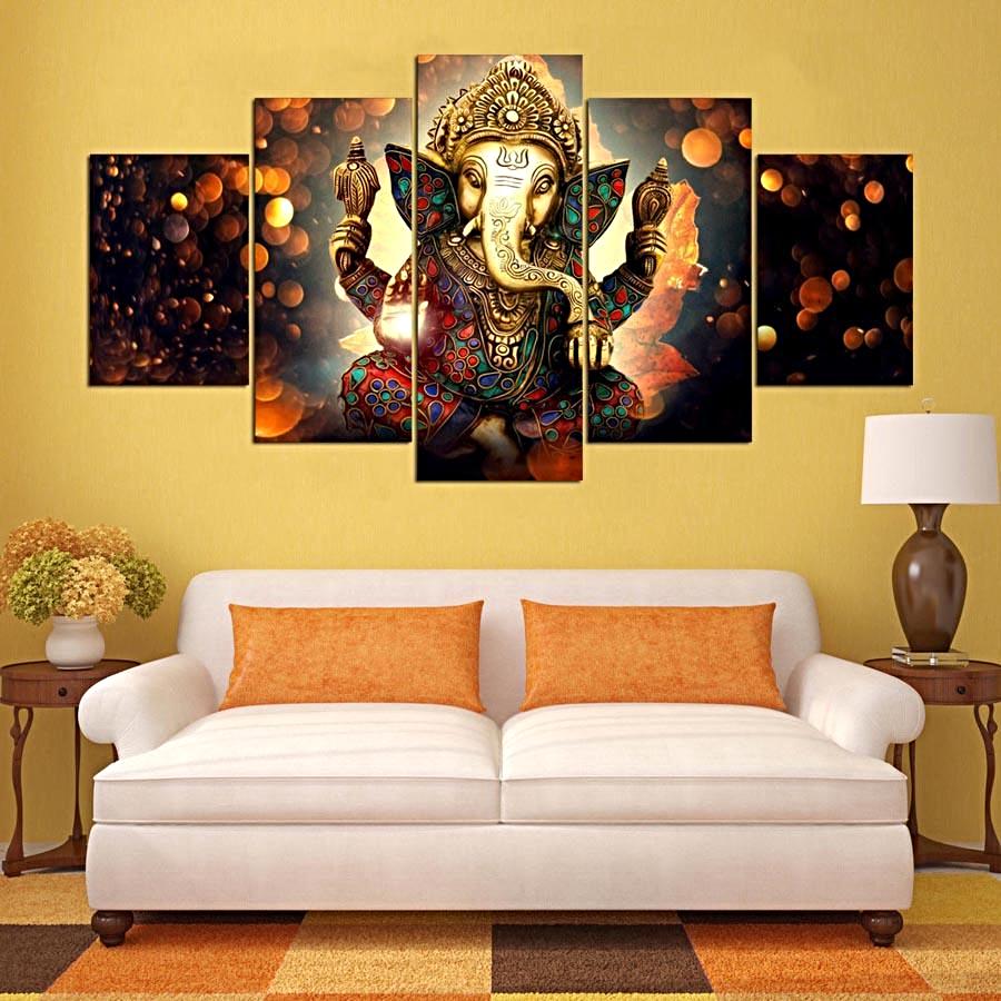 5 Piece Ganesha Elephant Canvas Wall Art Unique Home Decor Gifts