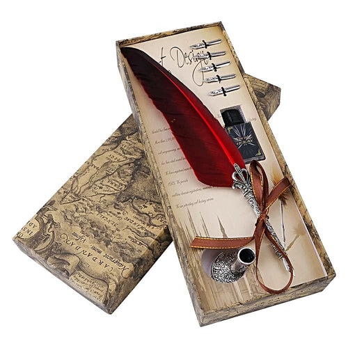Vintage Map Feather Quill Pen Calligraphy Set Calligraphy Gifts