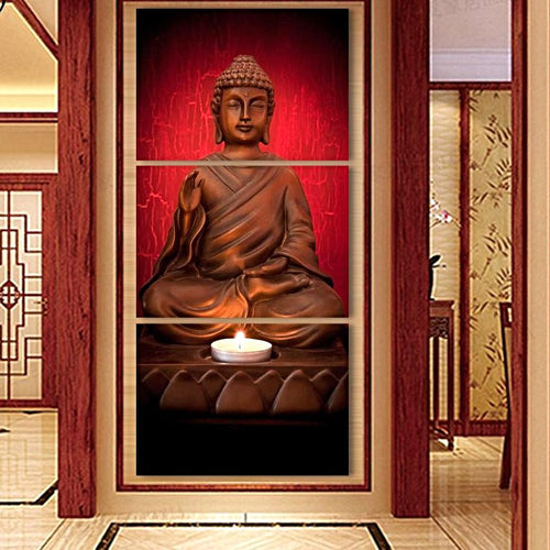 3Pcs Red Buddha Canvas Wall Art Unique Home Decor Gift