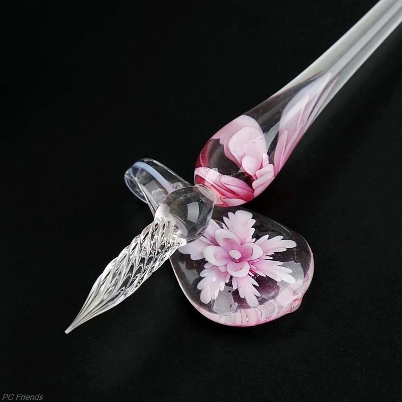 Handmade Floral Glass Dip Pen Gift Set