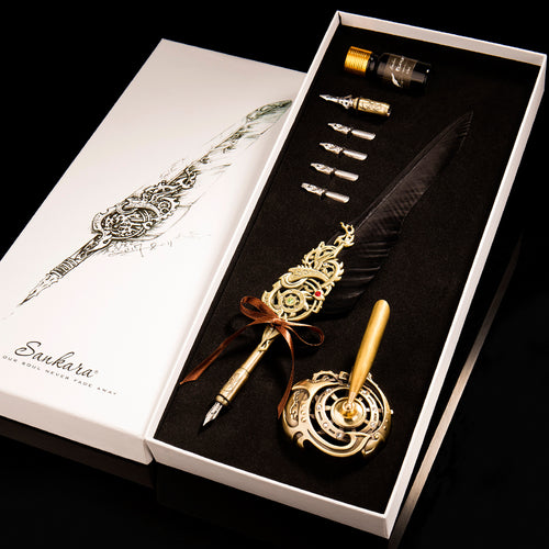 Stunning luxury fountain feather pen gift set perfect unique gift for all calligraphers, writers